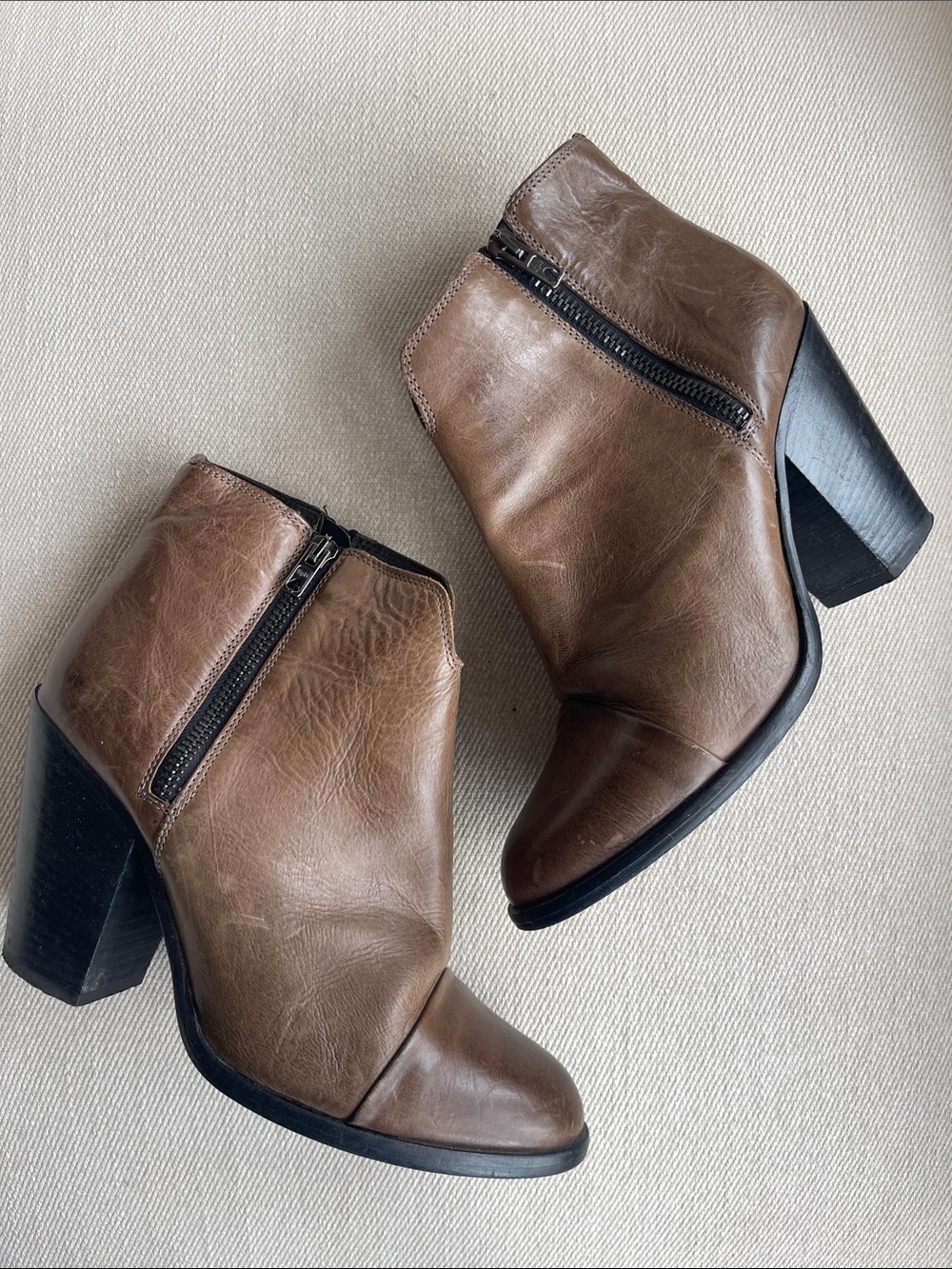 BOEMOS | Women's Brown Leather Ankle Booties with Side Zip | 39